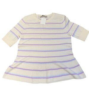 Loft Petite Women's Sweater Tunic White Purple Striped Cotton Size SP